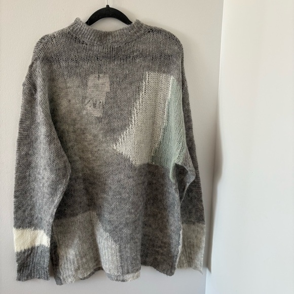 Zara Lightweight Open Knit Colorblock Long Line Sweater Alpaca & Wool Size L NWT - Picture 5 of 11